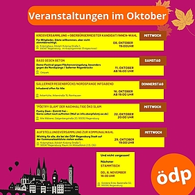 Ein Auflistung der Termine im Oktober 2025